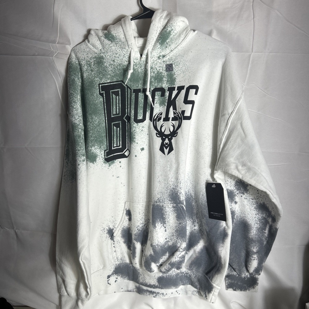 Junk Food Brand Milwaukee Bucks NBA Hooded Sweatshirt Pullover Mens Large Black